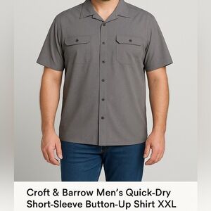 Croft & Barrow Men’s Gray Quick Dry Short Sleeve Button-Up Shirt XXL(A122)”